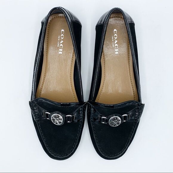 Coach Black Fonda Black Suede and Patent Leather Loafers Flats Driving Moc 6.5 - Picture 6 of 16